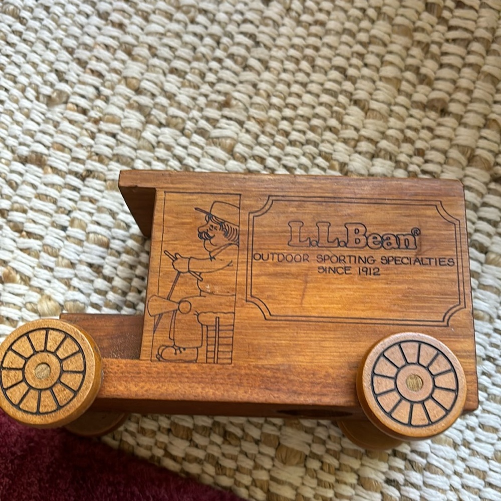 Vintage LL Bean wood truck delivery bank.
